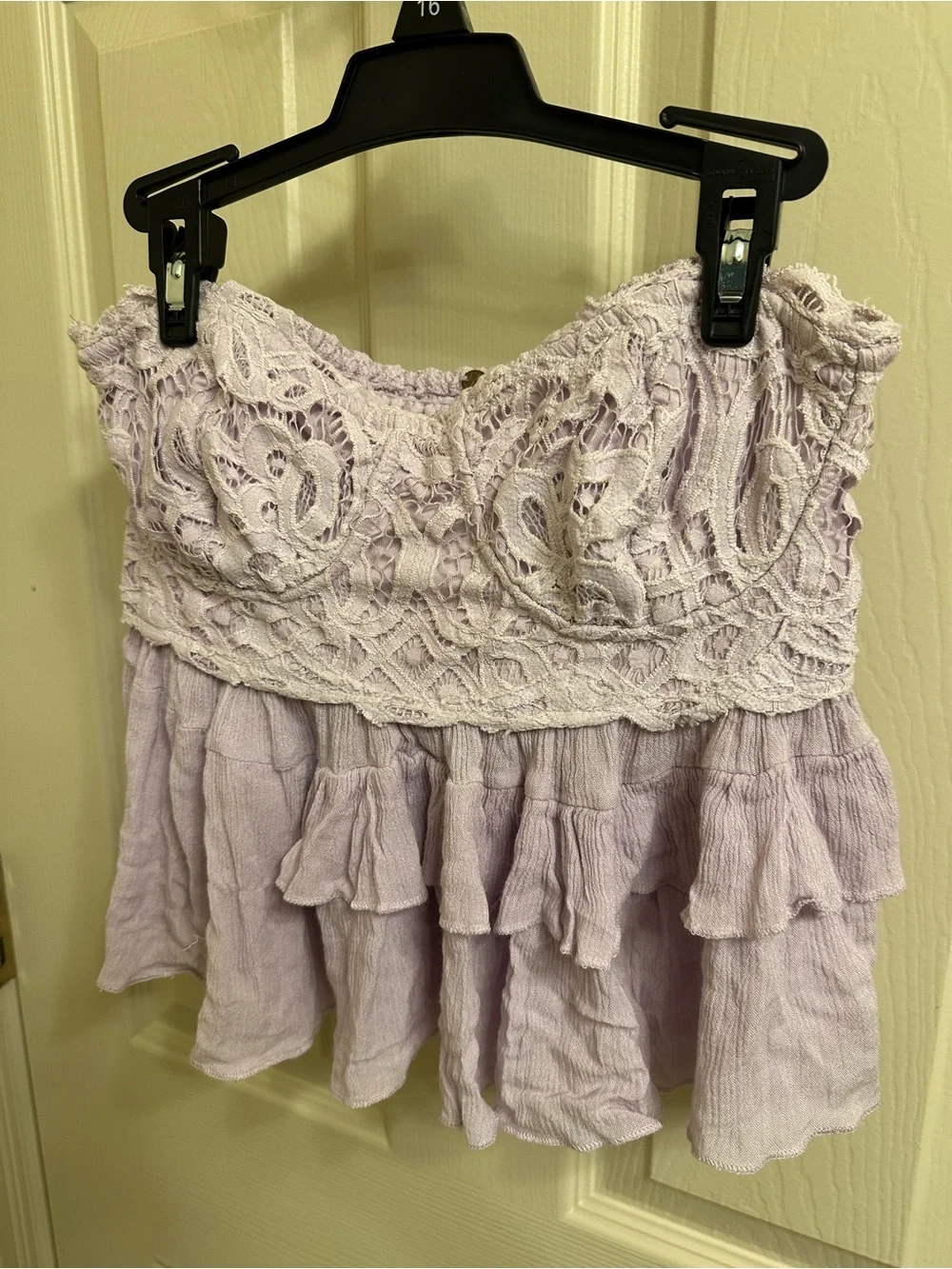Free People Lace Bustier Tiered Ruffle Crop Top - Light Lavender